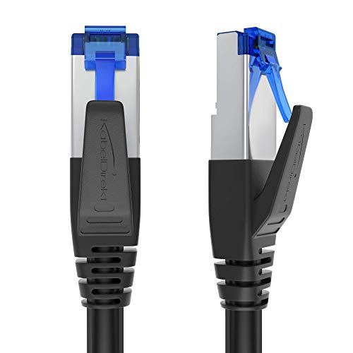 KabelDirekt – 5 m – Cavo Ethernet Cat 7, Patch e di Rete (10 Gbit s, connettori RJ45, per la Massima velocità di Trasmissione della Fibra Ottica, schermatura SF FTP sicura, Argento Nero)
