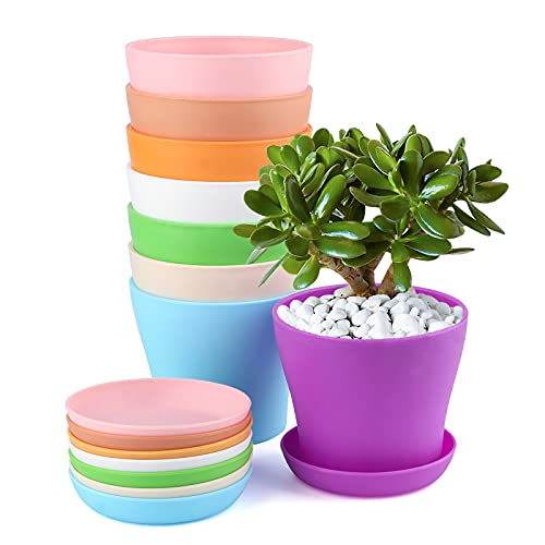 KINGLAKE 8 Pezzi di vasi da Fiori in plastica Colorata da 10 cm, usati per Fiori, Decorazione d interni, Ufficio e vasi da Fiori con vassoi