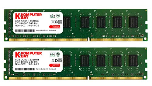 Komputerbay 16GB (2x 8GB) PC3-10600 10666 1333MHz DDR3 a 1333 DRAM DIMM a 240 pin RAM Desktop memoria doppio canale Kit 9-9-9-25