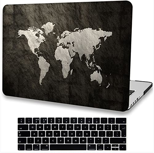 L3H3 Custodia Rigida Compatibile con MacBook Pro 13 Pollici 2020 2021 Rilascio M1 A2338 A2289 A2251 con Touch Bar e Touch ID, Plastica Case Cover &EU Tastiera Cover(Mappa del Mondo Nero)