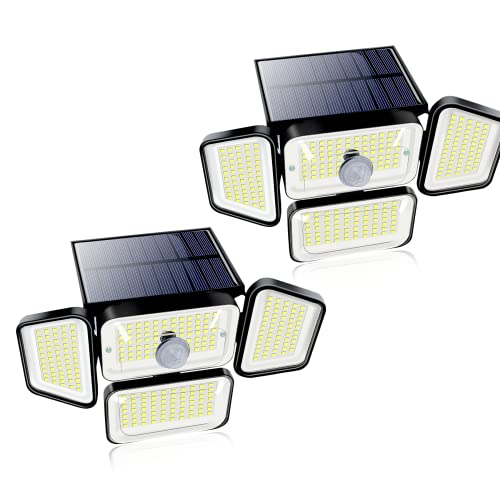 Lampada Solare per Esterni con Sensore di Movimento, NOVTEKE 2400mAh 268 LED Faretto Solare da Esterno, IP65 Impermeabile Lampada Solare da Esterno per Giardino (3 Modalità,2 pezzi)
