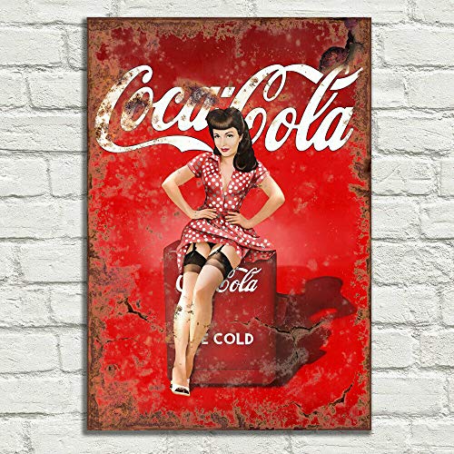 LBS4ALL Coca Cola Pin up girl Segni Targa in Metallo Alluminio Vintage Pub Tiki Bar Casa Cafe Wall Beer Retro Club