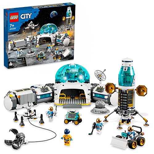 LEGO 60350 City Base di Ricerca Lunare, Modellino da Costruire Centro Spaziale, Base NASA con Rover e 6 Minifigure di Astronauti, Giochi per Bambini