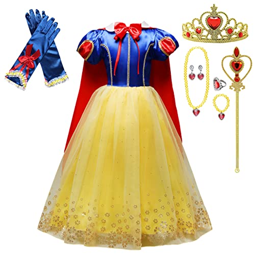 Lito Angels Vestito Costume da Principessa Biancaneve con Mantello e Accessori per Bambina, Taglia 4-5 Anni