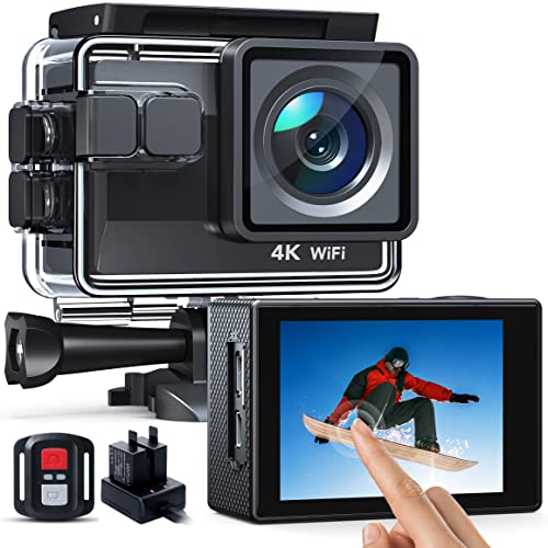 LTH Tech Action Cam 4K Videocamera Subacquea da 20MP 60FPS 40M Giroscopio Stabilizzazione, con Telecomando,con schermo touch screen IPS da 2 , 2 Batterie, Valigetta Per il Trasporto