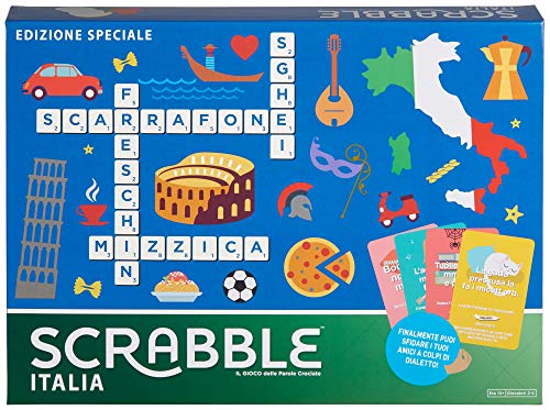 Mattel Games - Scrabble Italia - Edizione Speciale Gioco di Parole Crociate, anche in Dialetto, per Tutta la Famiglia, GGN24