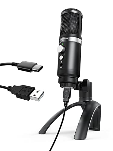 Microfono USB, Moman EM1 Mic USB PC Condensatore Plug & Play con Supporto per Treppiede, Microphone per Computer Podcast Registrazione Streaming Podcasting, Microfono-USB-PC-Condensatore-Streaming