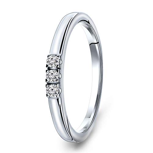 Miore, anello trilogy da donna, in oro bianco 9 carati 375 con diamanti da 0,09 kt, gioiello con brillanti, anello di fidanzamento e Oro bianco, 56 (17.8), cod. M9188R56