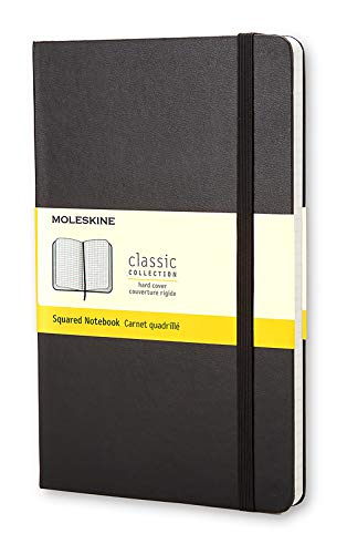 Moleskine Classic Notebook, Taccuino a Quadretti, Copertina Rigida e Chiusura ad Elastico, Formato Large 13 x 21 cm, Colore Nero, 240 Pagine