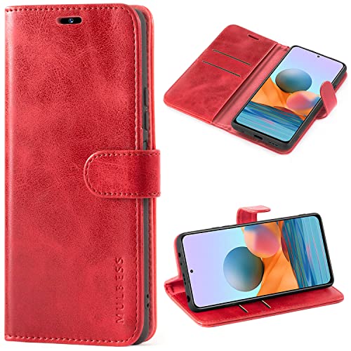 Mulbess Custodia per Xiaomi Redmi Note 10 PRO, Cover Cellulare, Tasca Slot Carta, Supporto Stand, Magnetica Chiusura, Vintage Vino Rosso