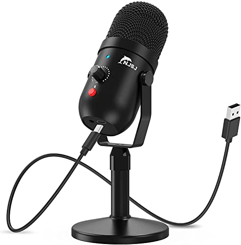 NJSJ PC Microfono USB Condensatore per Computer Gioco Mic Plug & Play con Cancellazione del Rumore e Riverbero per Registrazione Vocale, Podcasting, Streaming,Video di Youtube