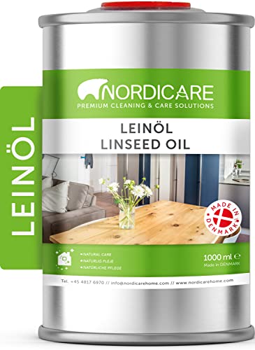 Nordicare Olio di lino [1L] per legno per proteggere il legno, olio di lino, per interni, olio di lino cotto, per mobili, legno, olio di lino, legno