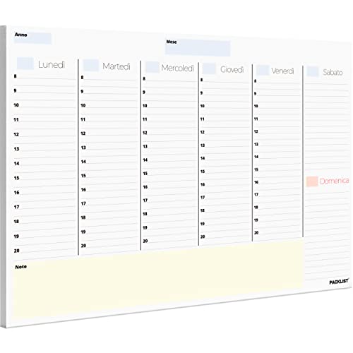 PACKLIST Planner Settimanale Scrivania - Planning Settimanale da Tavolo A4 - Agenda Settimanale, 52 Flogi - Weekly Planner - Agenda Appuntamenti - Calendario Settimanale da Tavolo Perpetuo di Design