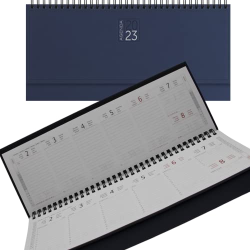 Planning Settimanale da Tavolo Datato 2023 - Planner Settimanale Agenda Appuntamenti Orizzontale Design Classico Compatto Comodo Agenda 2023 - Rilegatura a Spirale Agenda Settimanale - 14x30 cm (Blu)