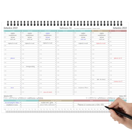 Planning Settimanale da Tavolo Settembre 2022 Agosto 2023 - Weekly Planner con Date 12 Mesi - Calendario da Scrivania Spiralato A3, 29,7 x 42 cm