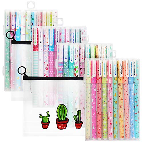 PUDSIRN Set di 40 penne gel per ragazze con 2 astucci, colorate e carine penne a sfera con inchiostro gel, per bambini e ragazze, per scrivere, scuola, compleanno