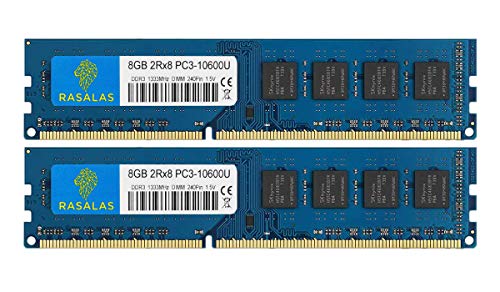 Rasalas PC3-10600 DDR3 1333 16GB Kit (2x8GB) DDR3 1333MHz 2Rx8 PC3 10600U 8GB RAM 240 Pin 1.5V CL9 Desktop Memory RAM Module