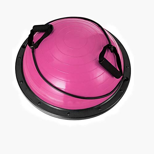 RELAX4LIFE Balance Trainer Ball con 2 Corde e Pompa Manuale, Pedana di Equilibrio, Mezza Palla di Yoga con 8 Cuscinetti Antiscivolo, Sicura e Durevole, Portata di 200 kg, 59,5 x 25 cm (Rosa)