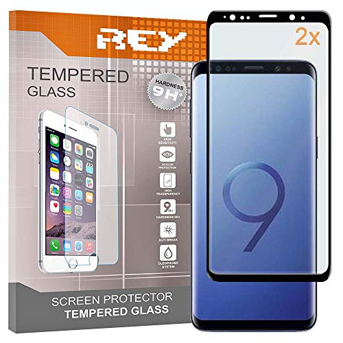 REY Pack 2X Pellicola salvaschermo 3D per Samsung Galaxy S9 Plus - S9+, Nero, Copertura Completa, Pellicola Protettiva Protezione Schermo, 3D   4D   5D