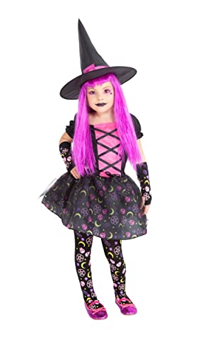 Rubie s Bruja Moonlight Pink per bambina, vestito, cappello e calze, originale, halloween, carnevale e compleanno, Multicolore, L, S8671