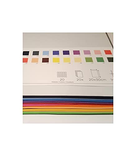Set 20 fogli in gomma eva assortiti colori da 20 x 30 cm di alta qualità. spessore d1 mm