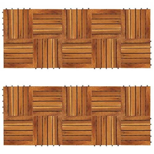 Set di 20 piastrelle da giardino, in legno di acacia, resistenti e antiscivolo, per terrazza, balcone, pavimento esterno, 30 x 30 x 2,4 cm