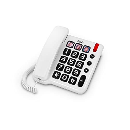 SPC Comfort Numbers – Telefono fisso per anziani da tavolo e da parete con tasti grandi, 3 tasti di memoria diretta con foto, vivavoce e volume di chiamata alto.