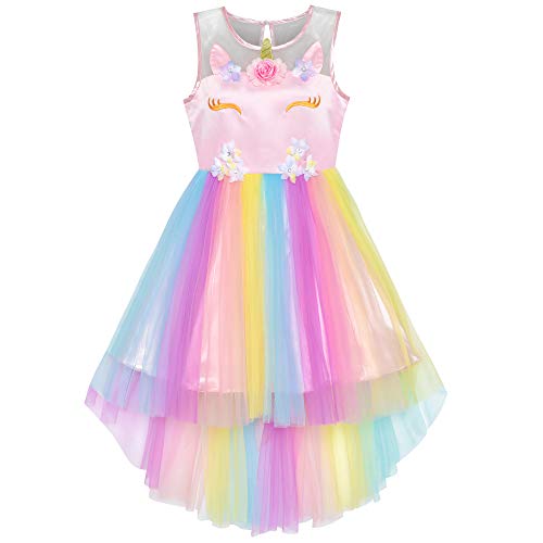 Sunny Fashion Vestito Bambina Fiore Unicorno Arcobaleno di Hallowee...