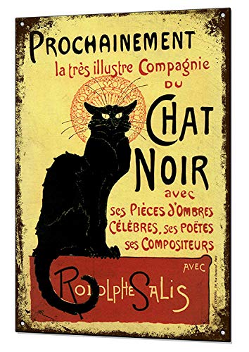 TammieLove Segnale di Avvertimento Chat Noir Black Cat Vintage Targa in Metallo 20,3 x 30,5 cm
