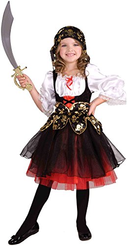 Tante Tina Costume da piratessa da Bambina - Vestito Pirata per Bimba Composto da 2 Pezzi: Abito e Fascia - Nero   Bianco   Rosso - Taglia L ( 149 ) - Indicato per Le Bambine dai 7 ai 10 Anni