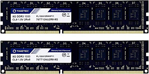 Timetec 16GB KIT (2x8GB) DDR3 1333MHz PC3-10600 Non ECC Unbuffered 1.5V CL9 2Rx8 Dual Rank 240 Pin UDIMM Desktop PC RAM Modulo di Memoria Aggiornamento