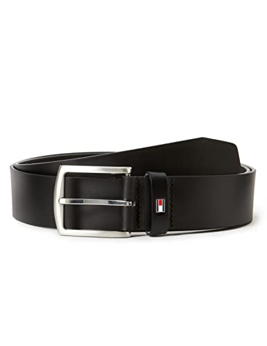 Tommy Hilfiger Denton Flag Logo Leather Belt Cintura, Black, 100 Uo...