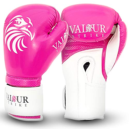 Valor Strike - Guantoni da boxe rosa | Guantoni da boxe per donne, ragazze, uomini e bambini, set da 16 14 12 10 8 once | for Pro Sparring Kickboxing Boxercise Cardio Training | Pink Paw 