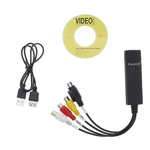 Video Grabber USB Capture Card, Convert Hi8 VHS to Digital DVD for Windows PC, Audio Video Digitize Converter Adapter