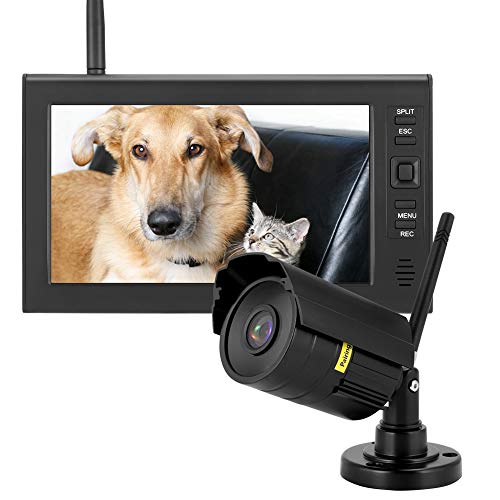 Videocamera di Sicurezza Esterna Senza Fili, 7 Pollici LCD WiFi 4CH 2.4 GHz Telecamere Sorveglianza HD Sistema Monitoraggio della Sicurezza Domestica Video Display Telecamere IR con Scheda 8G TF(EU)
