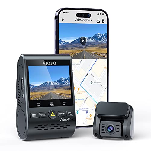 VIOFO Dash Cam 2K 1440P, A129 Plus Telecamera per Auto Doppia con GPS Wifi, 3 Mode Parcheggio 48h+ Registrazione Continua e di Emergenza, Sony ExmoR Super-Notturna, Rileva Movimento G-Sensor, 256GB
