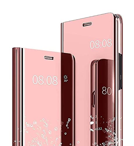 WEIOU Clear Smart View Cover per Xiaomi Redmi Note 10 5G | Poco M3 PRO 5G, Standing Mirror Flip Folio Custodia Protettiva Bumper, Luxury Specchio Libro Case con Supporto Pieghevole. Oro Rosa