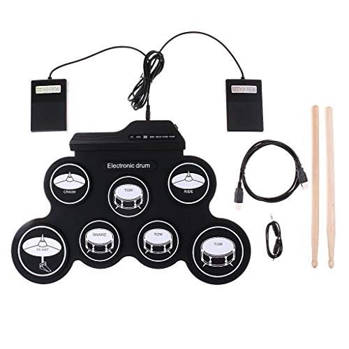 Yangers Kit di batteria elettrica musicale strumento per bambini, portatile digitale pieghevole Roll Up Set per Pratica con 2 pedali e 2 bastoni per Ragazzi Ragazze regalo di avviamento