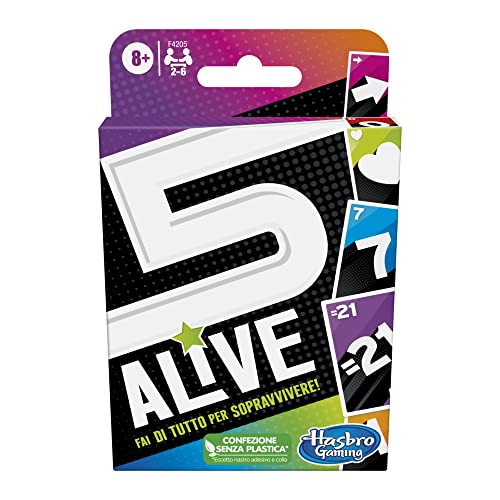 5 Alive, gioco di carte Hasbro Gaming dal ritmo incalzante per bambini e famiglie, giochi per tutta la famiglia, giochi di carte veloci da 2 a 6 giocatori