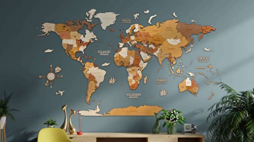 68travel Mappa del mondo in legno per la decorazione delle pareti -...