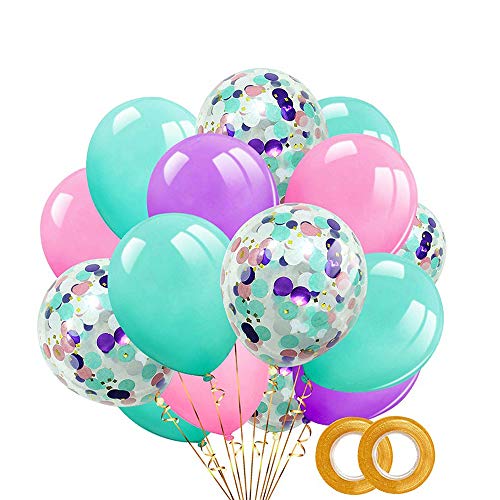 A+ 40 palloncini con coriandoli, 40 pezzi, colore viola, rosa, verde menta, per feste, decorazioni per San Valentino