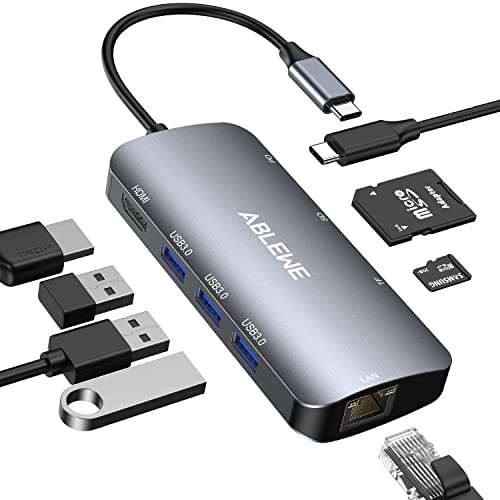 ABLEWE HUB USB C HDMI 8 In 1, Multiporta USB C Hub con Ethernet 1000Mbps, HDMI 4K, 3 Porte USB 3.0,Lettore di schede SD TF, 87W Ricarica PD, Hub Type C per MacBook Air,MacBook Pro,iPad Pro,XPS ecc.
