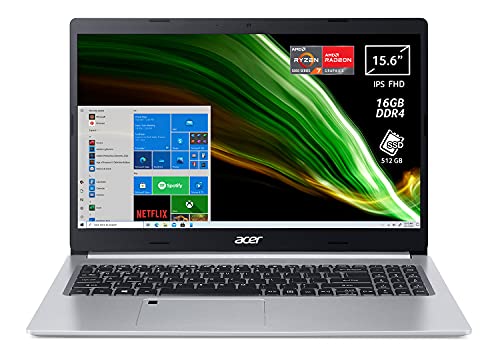 Acer Aspire 5 A515-45-R3BP PC Portatile, Notebook, Processore AMD Ryzen 7 5700U, RAM 16 GB DDR4, 512 GB PCIe NVMe SSD, Display 15.6  FHD IPS LED LCD, AMD Radeon, Windows 10 Home, Silver