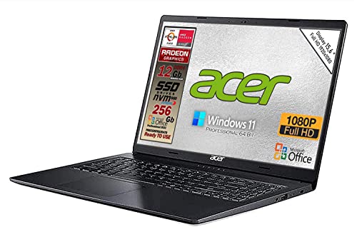 Acer portatile SSD New Athlon 3050u, RAM 12 GB Ddr4, SSD M.2 PCi da 256Gb, Display Full HD da 15,6, Web Cam, USB, hdmi, BT, LAN, Win11 PRO, Office Pro 2021, Pronto all uso Layout e Garanzia Italia