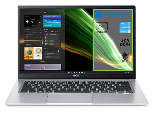 Acer Swift 1 Sf114-33-P534 Pc Portatile, Notebook, Processore Intel Pentium N5030, Ram 4 Gb, Display 14  Fhd Ips Led, 1,3 Kg, Windows 11 Home In S Mode, ‎Argento, 21.2 x 32.28 x 1.49 cm; 1.3 Kg
