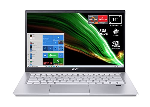 Acer Swift X SFX14-41G-R21T PC Portatile, Notebook, Processore AMD Ryzen 7 5700U, RAM 8 GB, 512 GB PCIe NVMe SSD, Display 14  FHD IPS LED LCD, NVIDIA GeForce GTX 1650 4 GB, Windows 10 Professional