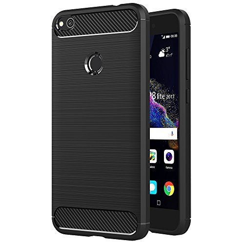 AICEK Cover Huawei P8 Lite 2017, Nero Custodia P8 Lite 2017 Silicone Molle Black Cover per Huawei P8 Lite 2017 Soft TPU Case 5.2 Pollici