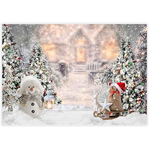 Allenjoy 210 x 150 cm Natale Inverno Pupazzo di neve Sfondo per la Fotografia Albero di Natale Regali di neve Fiocco di neve Decorazione bianca Banner per Baby Shower Compleanno Photo Studio Puntelli