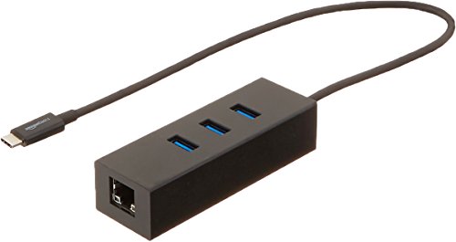 Amazon Basics - Adattatore USB 3.1 Tipo-C a hub USB a 3 porte con adattatore Ethernet, colore Nero