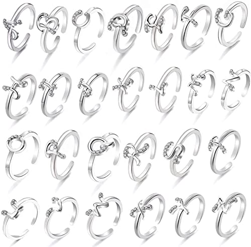 Anello da donna con cristalli Lettera iniziale Anello regolabile Lettere dell alfabeto 26 lettere inglesi Anelli di apertura Anello per coppie Dauerhaft